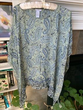 J. Jill Light Green and Blue Paisley Kimono/ Poncho